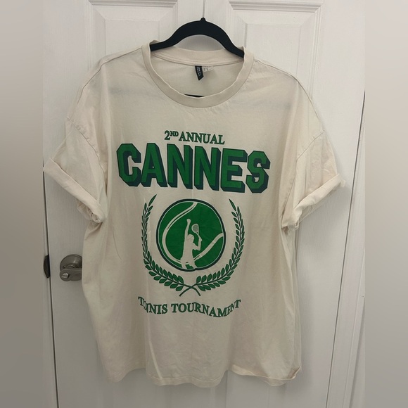 Vintage-Inspired Cotton Tshirt with Cannes Tennis Print, Sz XL - Picture 1 of 6